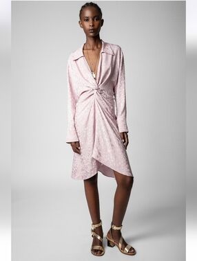 Zadig And Voltaire Rozo Silk Jacquard Leopard Print Lilac dress Size XS